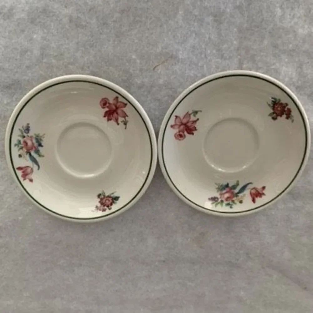 2 Syracuse China Red Flower Green Rim Saucers Commonwealth of Pennsylvania